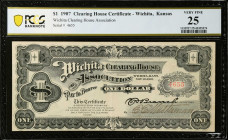 Wichita, Kansas. Clearing House Certificate. 1907 $1. PCGS Banknote Very Fine 25.
Wichita Clearing House Association. No. 4655. PMG comments "Pinhole...