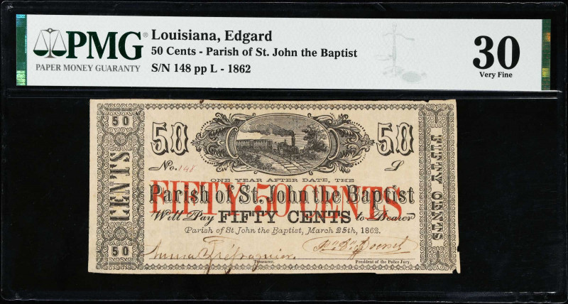Edgard, Louisiana. Parish of St. John the Baptist. 1862 50 Cents. PMG Very Fine ...
