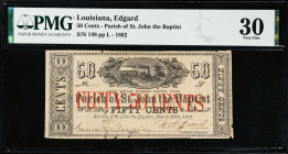Edgard, Louisiana. Parish of St. John the Baptist. 1862 50 Cents. PMG Very Fine 30.
No. 148, Plate L. Train vignette at top center with red "FIFTY 50...