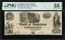 New Orleans, Louisiana. Bank of Louisiana. 1850's-60's $20. PMG About Uncirculated 55.
LA75G18a. No. 3118, Plate A. PMG comments "Restoration."
Esti...