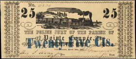 Pointe Coupee, Louisiana. Police Jury of the Parish of Pointe Coupee. 1862 25 Cents. Extremely Fine.
No. 6234. Attractive embossing remains on this 2...