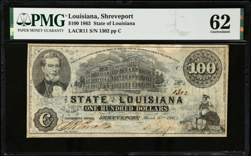 Shreveport, Louisiana. State of Louisiana. 1863 $100. PMG Uncirculated 62.
LACR...