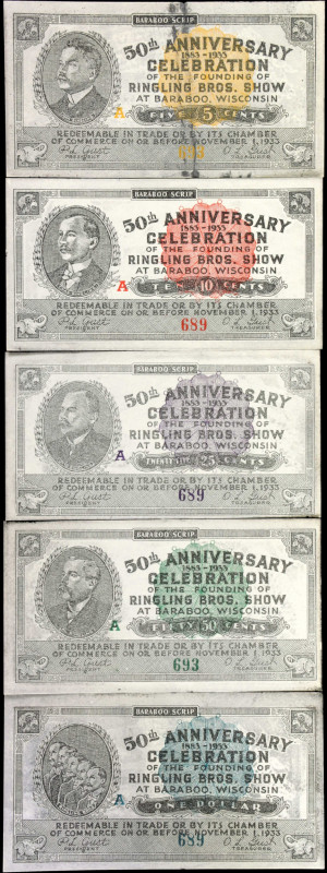 Lot of (5) Baraboo, Wisconsin. Ringling Bros. 50th Anniversary. 1933. Mixed Deno...