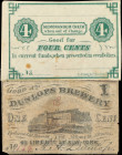 Lot of (2) Mixed Obsoletes. ND. 1 & 4 Cents. Very Good & Very Fine.
The 4 Cent is a remainder and has rust/staining; and the 1 Cent has tears and pin...