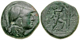 "Macedonian Kingdom. Antigonos II Gonatas. 277/6-239 B.C. AE unit (19.2 mm, 6.79 g, 7 h). Struck after 196 B.C. Helmeted head of Athena right / B-A, P...