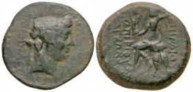 "Bithynia, Nicaea. C. Papirius Carbo. Procurator, 62-59 B.C. AE 25 (24.78 mm, 7.68 g, 2 h). NIKAIЄΩN, ethnic vertically upwards behind head of Dionyso...
