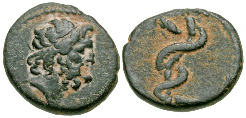 "Mysia, Pergamon. 3rd century B.C AE 19 (18.5 mm, 6.29 g, 10 h). Bust of Asklepi...