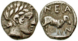 "Troas, Neandria. 400-310 B.C. AR obol (8.35 mm, .55 g, ' h). Laureate head of Apollo right / NEA / N, ram standing right within square incuse. SNG Co...