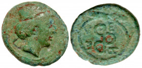 "Troas, Zeleia. AE 12 (12.01 mm, 1.21 g, 12 h). Head of Artemis right, wearing stephane / Ζ-E/Λ-E.�, Monogram arranged with letters reading in, either...