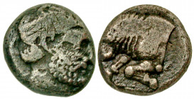 "Carian Satraps. Hekatomnos. 392/1-377/6 B.C. AR diobol (9.7 mm, 1.19 g, 12 h). Milesian standard. Bearded head of male right / Forepart of bull left,...