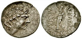 "Cappadocian Kingdom. Ariarathes IX. 101-87 B.C. AR drachm (18.29 mm, 3.85 g, 11 h). Diademed head of Mithradates VI of Pontos right / BAΣΙΛΕΩΣ - APIA...