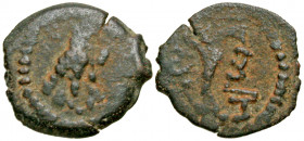 "Judaea, Herodian Kingdom. Herod I. 40-4 B.C.E. AE half-prutah or lepton (12.8 mm, .80 g, 1 h). Jerusalem mint, struck after 10 B.C.E. BACI - HPωΔ, si...