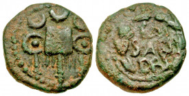 "Macedon, Cassandreia. Pseudo-autonomous issue. 1st century A.D. AE 17 (16.94 mm, 3.26 g, 1 h). Struck before A.D. 41(?). [AVG] on banner of Vexillum ...