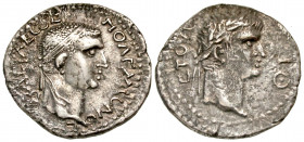 "Koinon of Pontus. Polemo II, with Britannicus(?). A.D. 38-64. AR drachm (18.5 mm, 3.21 g, 6 h). Dated RY 19 (A.D. 56/57). BACIΛЄ C ΠΟΛЄΜ ΝΟC, diademe...