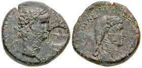 "Galatia, Koinon of Galatia. Nero, with Poppaea. A.D. 54-68. AE 24 (24.4 mm, 13.29 g, 2 h). Ca. 62-65. [ΝΕΡ]ΩΝΟ[Σ ΣΕΒΑΣΤΟΥ], laureate head of Nero rig...