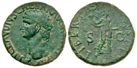 "Claudius. A.D. 41-54. AE as (26.26 mm, 10.37 g, 8 h). Western mint, struck A.D. 41-50. TI CLAVDIVS CAESAR AVG P M TR P IMP, bare head left / LIBERTAS...