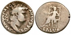 "Nero. A.D. 54-68. AR denarius (17.8 mm, 3.08 g, 5 h). Rome mint, struck A.D. 66-67. IMP NERO CAESAR AVGVSTVS, laureate head right / SALVS, Salus seat...