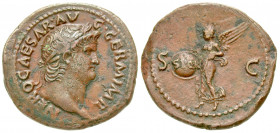 "Nero. A.D. 54-68. AE as (26.3 mm, 5.93 g, 7 h). Rome mint, struck A.D. 65. NERO · CAESAR · AV - G · GERM · IMP, laureate head of Nero right / anepigr...