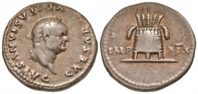 "Vespasian. A.D. 69-79. AR denarius (18.4 mm, 3.27 g, 7 h). Rome mint, struck July A.D. 77-December 78. CAESAR VESPASIANVS AVG, Laureate head of Vespa...