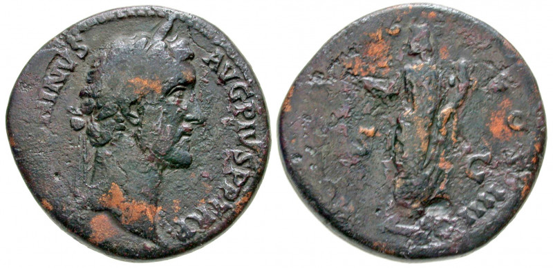 "Antoninus Pius. A.D. 138-161. AE sestertius (32.8 mm, 24.76 g, 6 h). Rome mint,...