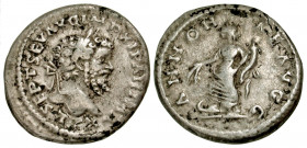 "Septimius Severus. A.D. 193-211. AR denarius (19.50 mm, 3.39 g, 7 h). Laodicea mint , Struck A.D. 198. L SEPT SEV AVG IMP XI PART MAX, laureate head ...