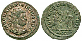 "Maximianus. First reign, A.D. 286-305. AE aurelianianus (21.45 mm, 3.04 g, 12 h). Cyzicus mint, struck A.D. 293/4. IMP C M A MAXIMIANVS AVG, radiate,...