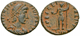 "Constantius II. A.D. 337-361. AE 3 (16 mm, 1.38 g, 7 h). Cyzicus mint, Struck A.D. 358-361. D N CONSTAN-TIVS P F AVG, pearl-diademed, draped and cuir...