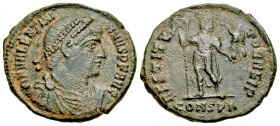 "Valentinian I. A.D. 364-375. AE 3 (19.3 mm, 2.09 g, 6 h). Constantinople mint, Struck A.D. 364/5. D N VALENTINI-ANVS P F AVG, pearl-diademed, draped ...