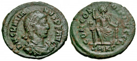 "Gratian. A.D. 367-383. AE 3 (19.75 mm, 1.61 g, 7 h). Cyzicus mint, Struck A.D. 379-383. D N GRATIA-NVS P F AVG, pearl-diademed, draped and cuirassed ...
