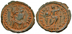 "Gratian. A.D. 367-383. AE 3 (20.3 mm, 1.82 g, 11 h). Antioch mint, Struck A.D. 379-383. D N GRATIA-NVS P F AVG, pearl-diademed, draped and cuirassed ...