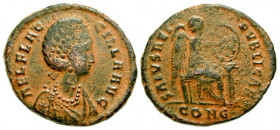"Aelia Flaccilla. Augusta, A.D. 379-386/8. AE 2 (23.21 mm, 5.00 g, 12 h). Constantinople mint, struck A.D. . AEL FLAC-CILLA AVG, diademed and draped b...