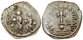 "Heraclius. 610-641. AR hexagram (22.6 mm, 4.60 g, 1 h). struck 615-638. dd NN hERACLIUS Et hERA CONSt, Heraclius on left and Heraclius Constantine on...