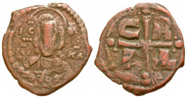 "Romanus IV Diogenes. 1068-1071. AE follis (28.2 mm, 5.90 g, 5 h). Constantinople mint. IC - [XC] / N[I] - KA, facing bust of nimbate Christ, cross be...