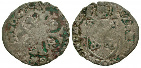 "Italy, Papal States. Clement VIII. 1592-1605. BI douzain (25.2 mm, 2.24 g, 12 h). Carpentras mint, 1599. CLEMENS·VIII·PONTI·MAX, shield with tiara / ...
