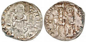 "Italy, Venice. Antonio Venier . 1382-1400. AR grosso (22.07 mm, 1.71 g, 2 h). ANTO . VЄNЄRIO · S M [VЄN]ЄTI, on left, doge standing right, wearing co...