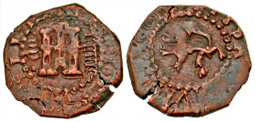 "Spain. Philip III. 1598-1620. AE 4 maravedis (19.48 mm, 2.91 g). Valladolid mint (?), struck 1602-1620. [PHILLIPVS III D G...], castle within dotted ...