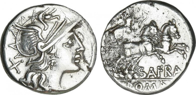 Denario. 150 a.C. AFRANIA. Spurius Afranus. Rev.: Victoria con látigo en biga a ...