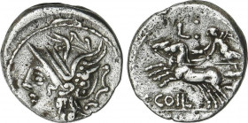 Denario. 104 a.C. COELIA o COILIA. C. Coelius Caldus. Anv.: Cabeza de Roma a izquierda. Rev.: Victoria en biga a izquierda, encima L con punto a izqui...