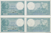 Country : FRANCE 
Face Value : 10 Francs MINERVE modifié Consécutifs 
Date : 07 septembre 1939 
Period/Province/Bank : Banque de France, XXe siècle 
C...