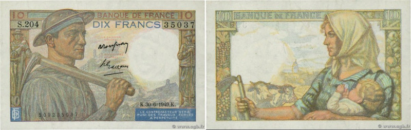 Country : FRANCE 
Face Value : 10 Francs MINEUR 
Date : 30 juin 1949 
Period/Pro...