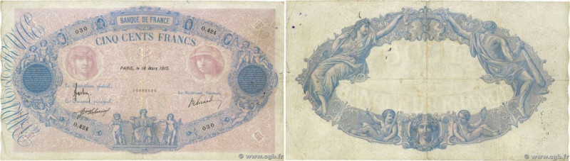 Country : FRANCE 
Face Value : 500 Francs BLEU ET ROSE 
Date : 18 mars 1915 
Per...