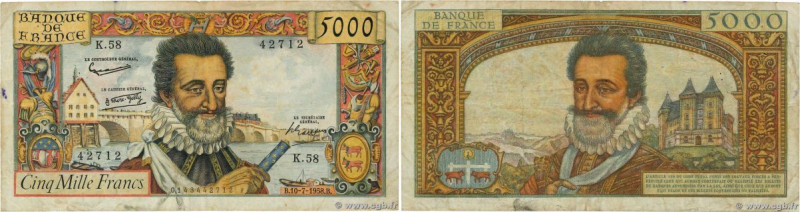 Country : FRANCE 
Face Value : 5000 Francs HENRI IV 
Date : 10 juillet 1958 
Per...