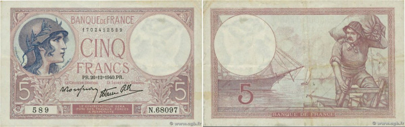 Country : FRANCE 
Face Value : 5 Francs FEMME CASQUÉE modifié Grand numéro 
Date...