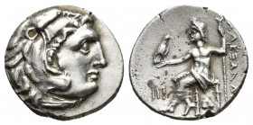 Kings of Macedon. Alexander III the Great. 336-323 B.C. AR drachm (17 mm, 4.1g ). Abydos Mint, struck 310-301 B.C. Head of Alexander as young Hercules...