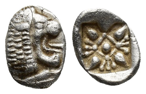 Ionia, Miletos AR Obol. Circa 520-450 BC. (9mm, 0.8 g) Forepart of roaring lion ...