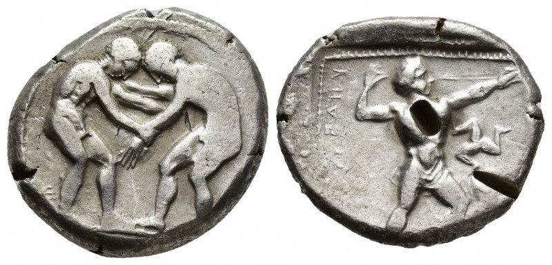 Pamphylia, Aspendos. AR Stater (23 mm, 11.2g), c. 420-400 BC. Obv. Two wrestlers...