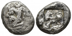 CARIA. Uncertain Mint (c.480-460 B.C.), Silver Stater, (21mm, 10.4g ),. Young naked winged male figure, with winged heels, in kneeling-running positio...