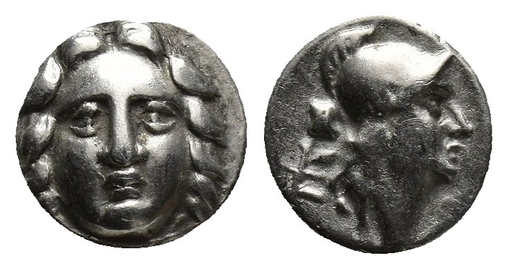 PISIDIA, Selge. Circa 250-190 BC. AR Obol (9mm, 0.9 g ). Facing gorgoneion / Hel...