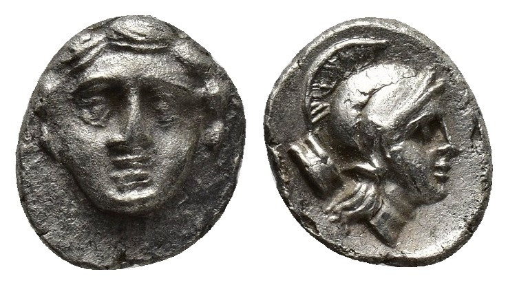 PISIDIA, Selge. Circa 350-300 BC. AR Obol (10mm, 0.9 g ). Facing gorgoneion / He...