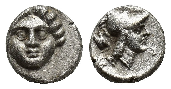PISIDIA, Selge. Circa 350-300 BC. AR Obol (9mm, 1.00 g ). Facing gorgoneion / He...